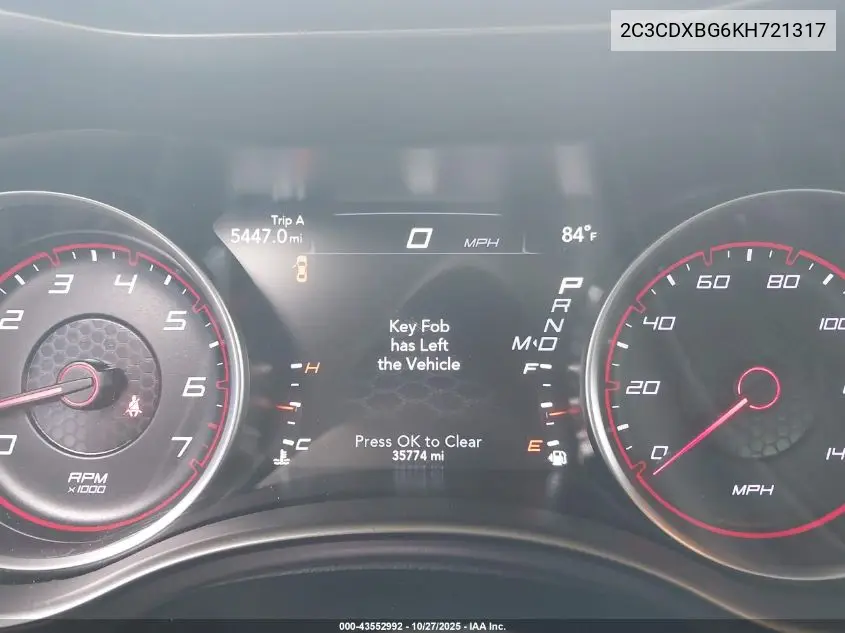 2C3CDXBG6KH721317 2019 Dodge Charger Sxt Rwd