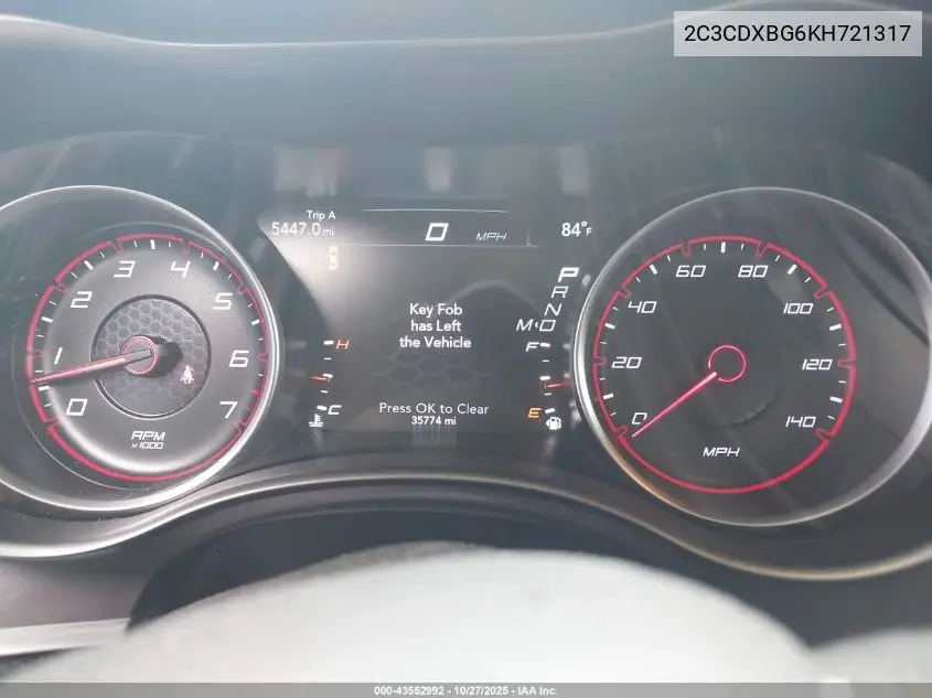 2C3CDXBG6KH721317 2019 Dodge Charger Sxt Rwd