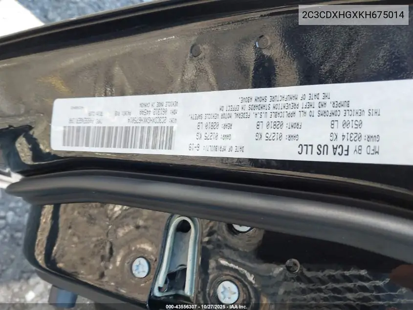 2C3CDXHGXKH675014 2019 Dodge Charger Gt Rwd