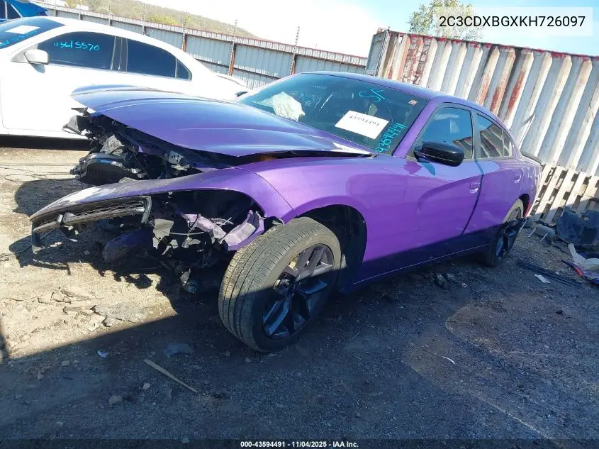 2C3CDXBGXKH726097 2019 Dodge Charger Sxt Rwd