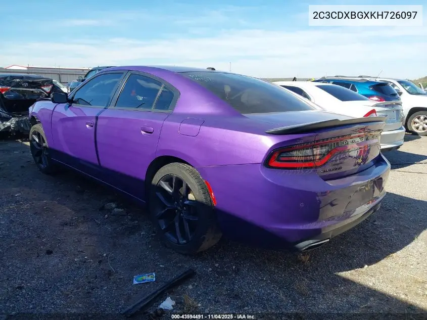2C3CDXBGXKH726097 2019 Dodge Charger Sxt Rwd