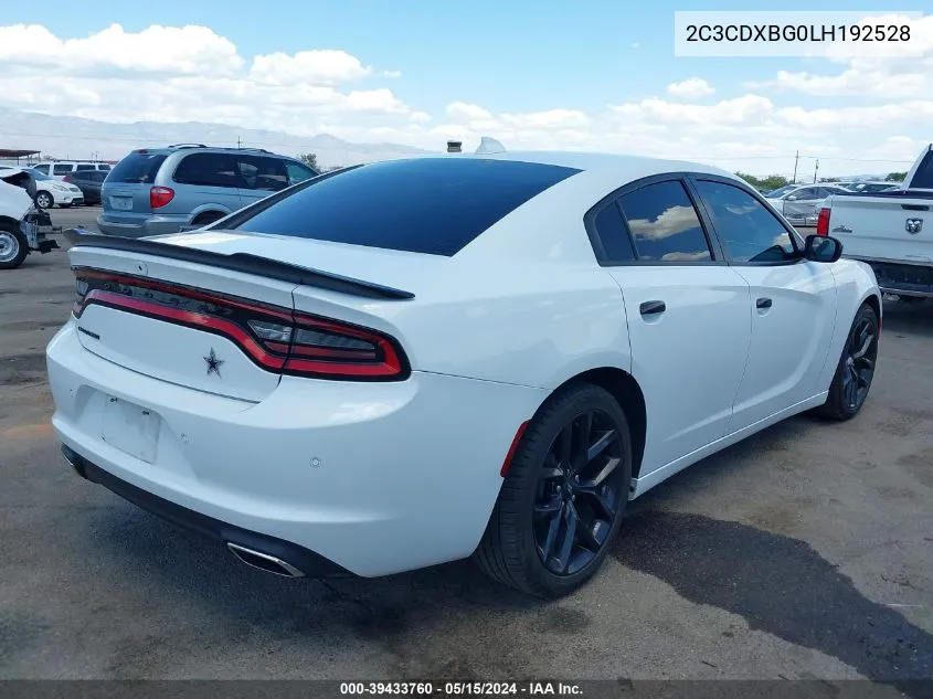 2020 Dodge Charger Sxt Rwd VIN: 2C3CDXBG0LH192528 Lot: 39433760