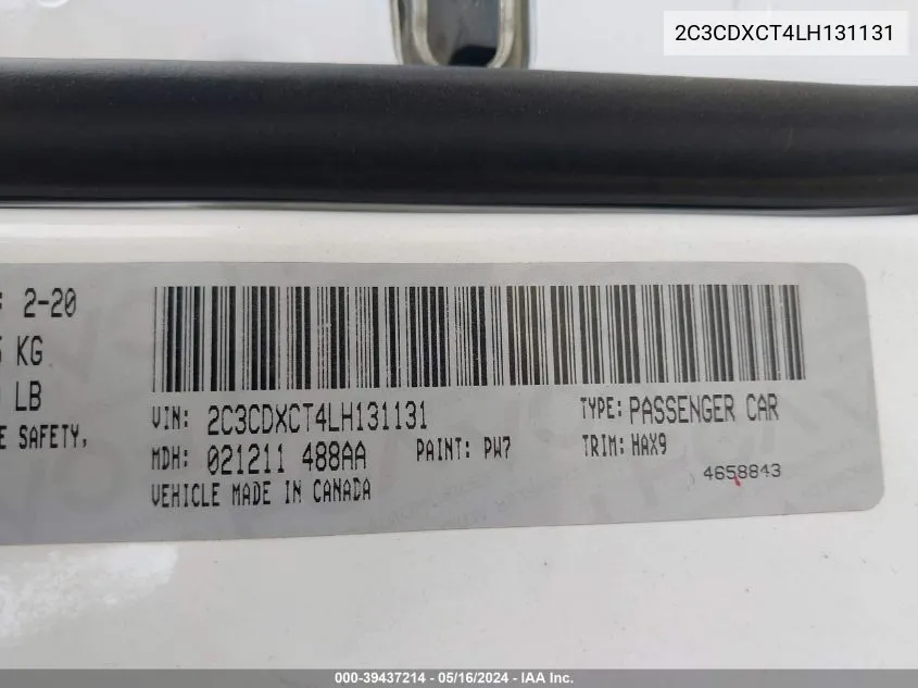 2C3CDXCT4LH131131 2020 Dodge Charger R/T Rwd