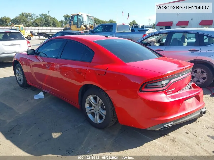 2020 Dodge Charger Sxt Rwd VIN: 2C3CDXBG7LH214007 Lot: 40219812