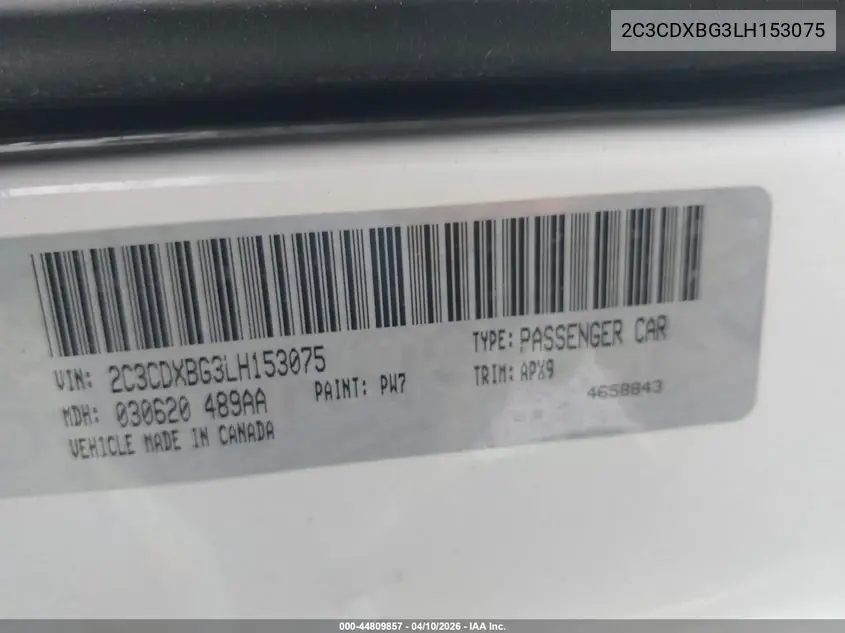 2C3CDXBG3LH153075 2020 Dodge Charger Sxt Rwd