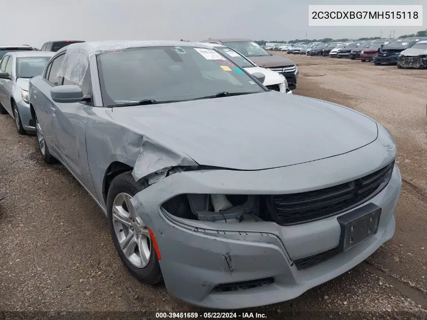 2021 Dodge Charger Sxt Rwd VIN: 2C3CDXBG7MH515118 Lot: 39451659