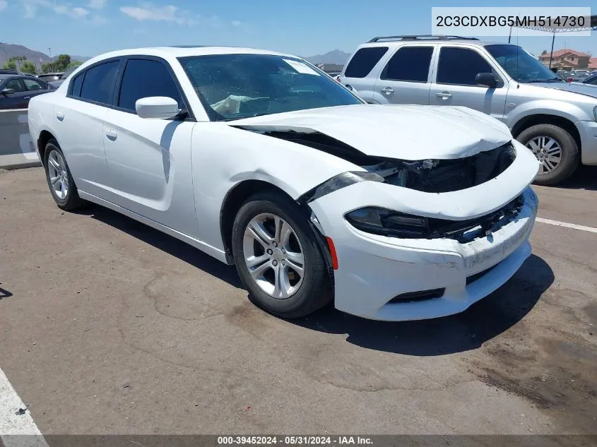 2021 Dodge Charger Sxt Rwd VIN: 2C3CDXBG5MH514730 Lot: 39452024