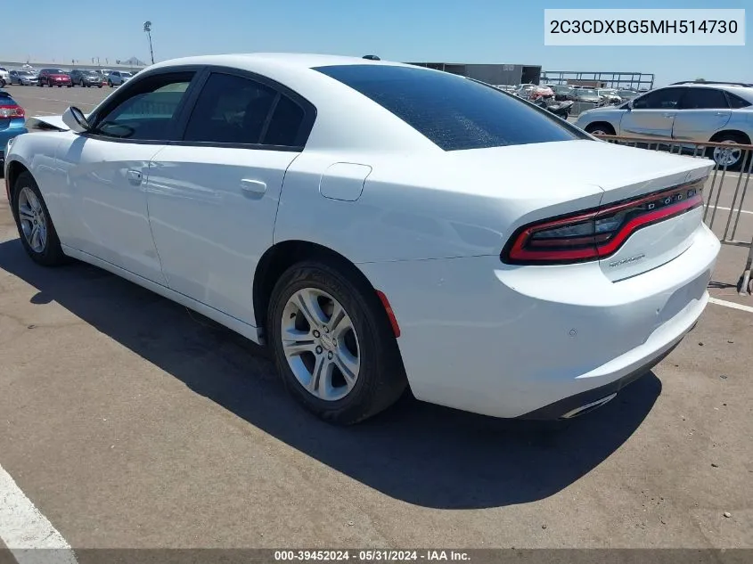 2021 Dodge Charger Sxt Rwd VIN: 2C3CDXBG5MH514730 Lot: 39452024