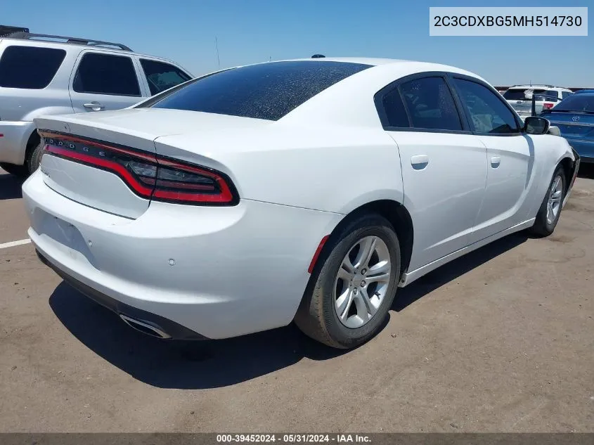 2021 Dodge Charger Sxt Rwd VIN: 2C3CDXBG5MH514730 Lot: 39452024