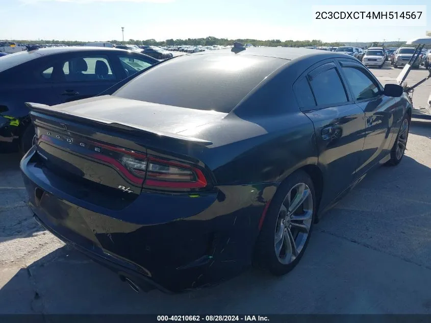 2021 Dodge Charger R/T Rwd VIN: 2C3CDXCT4MH514567 Lot: 40210662