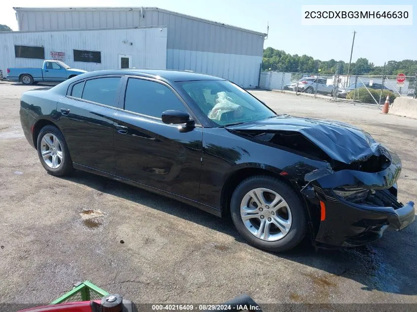 2021 Dodge Charger Sxt Rwd VIN: 2C3CDXBG3MH646630 Lot: 40216409