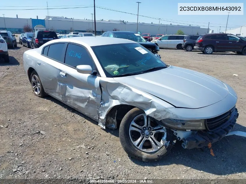 2021 Dodge Charger Sxt Rwd VIN: 2C3CDXBG8MH643092 Lot: 40258466