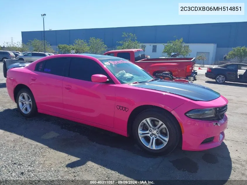 2021 Dodge Charger Sxt Rwd VIN: 2C3CDXBG6MH514851 Lot: 40311057