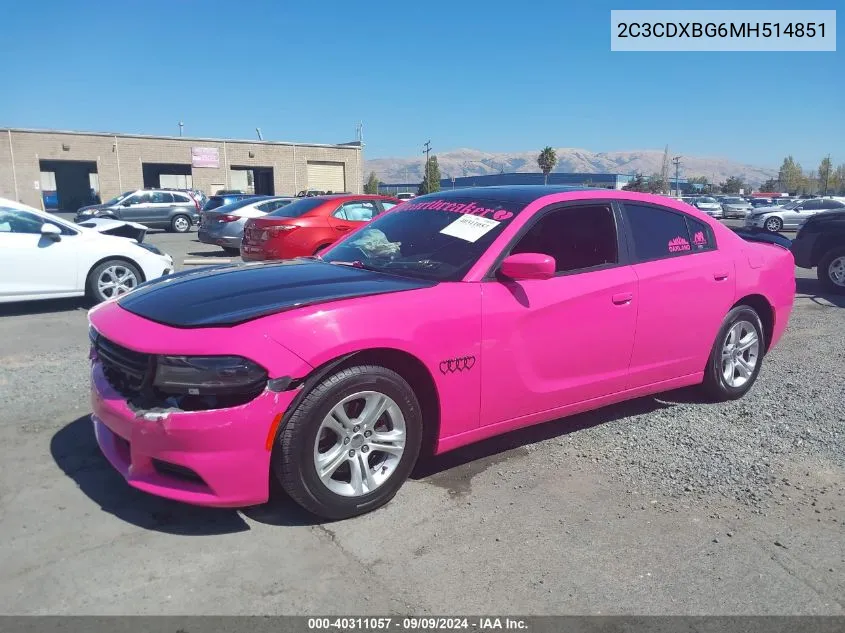 2C3CDXBG6MH514851 2021 Dodge Charger Sxt Rwd