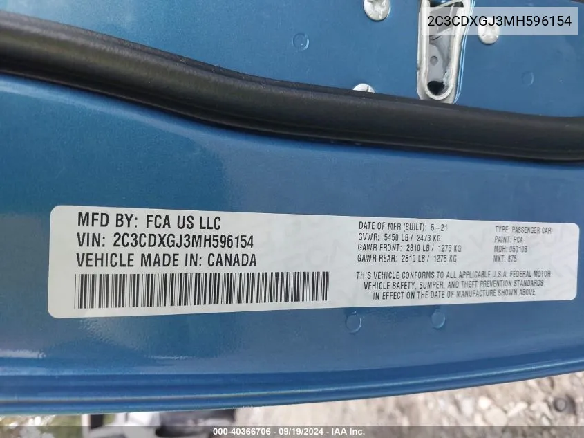 2C3CDXGJ3MH596154 2021 Dodge Charger Scat Pack Widebody Rwd