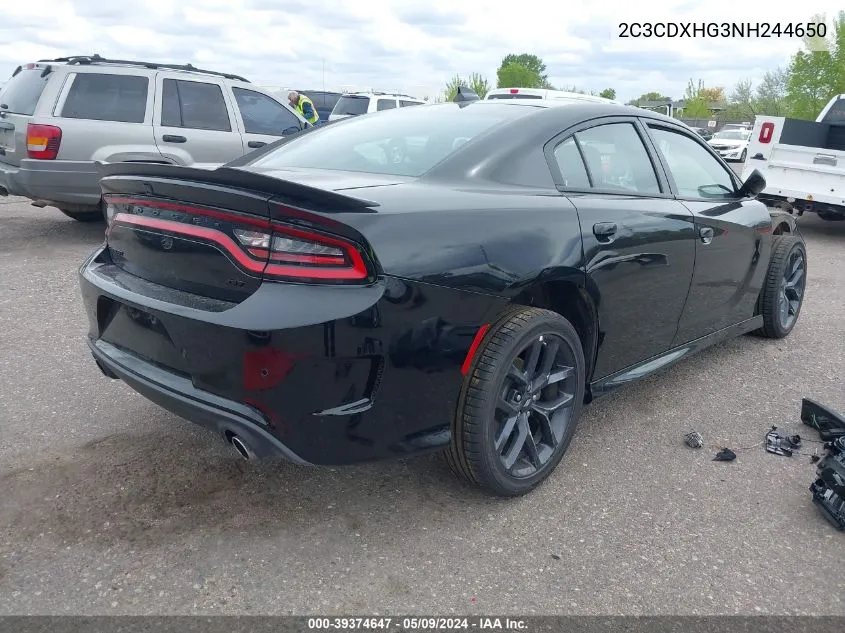 2022 Dodge Charger Gt Rwd VIN: 2C3CDXHG3NH244650 Lot: 39374647