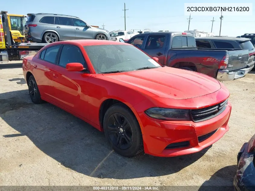 2022 Dodge Charger Sxt VIN: 2C3CDXBG7NH216200 Lot: 40312018