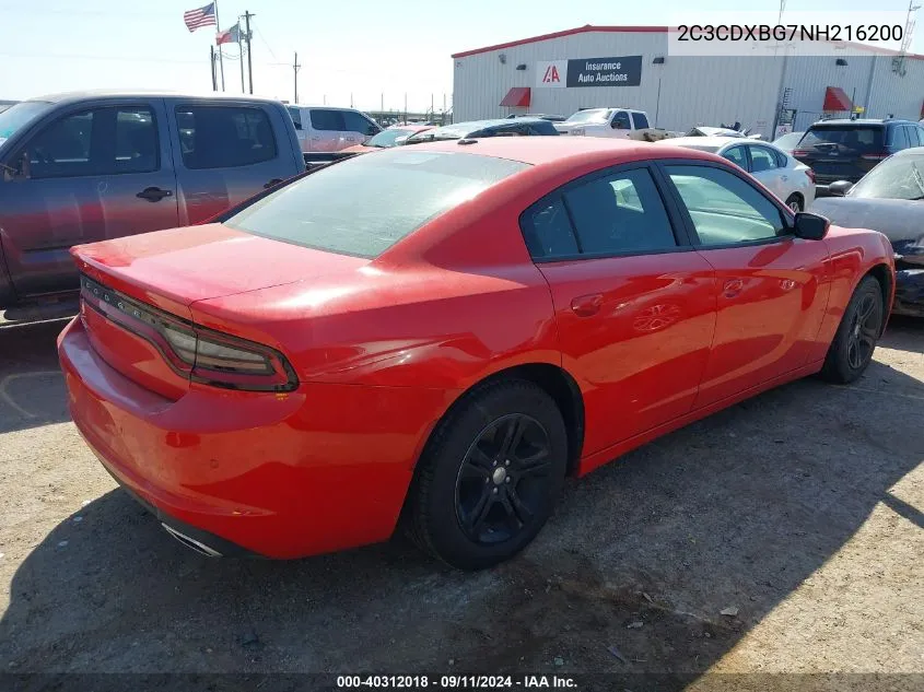 2022 Dodge Charger Sxt VIN: 2C3CDXBG7NH216200 Lot: 40312018