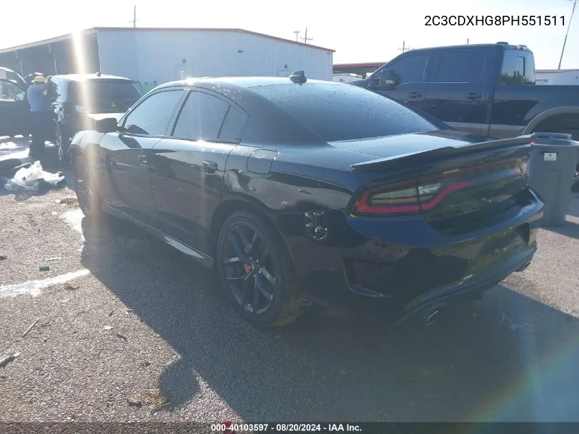 2023 Dodge Charger Gt VIN: 2C3CDXHG8PH551511 Lot: 40103597