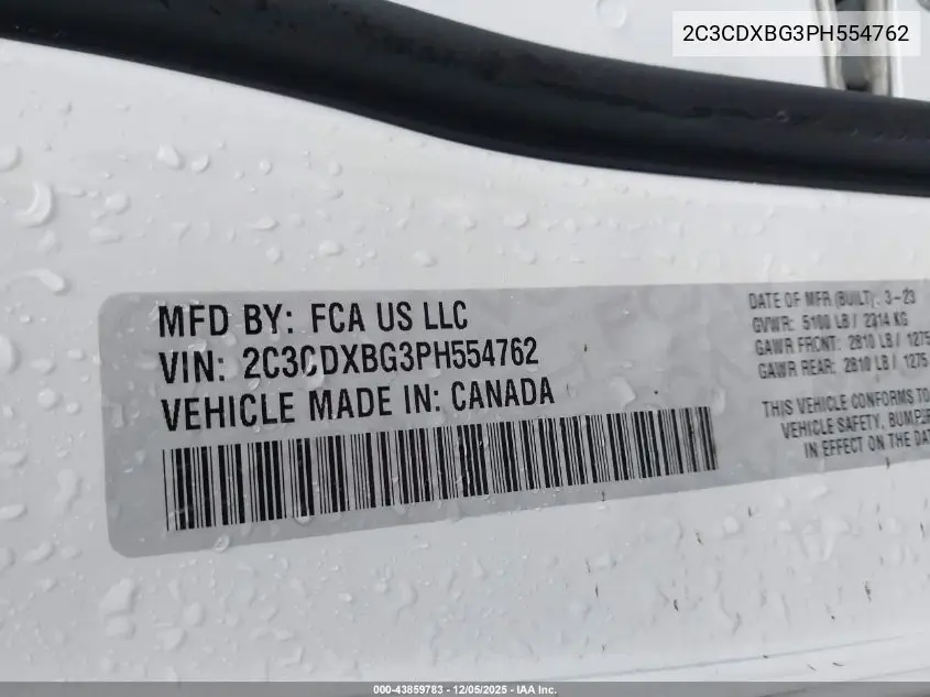 2C3CDXBG3PH554762 2023 Dodge Charger Sxt