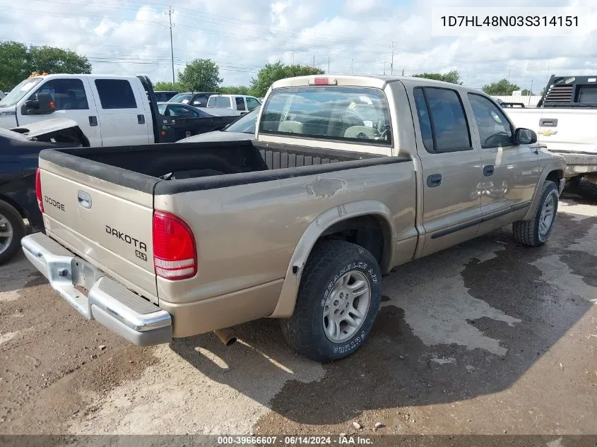 2003 Dodge Dakota Slt VIN: 1D7HL48N03S314151 Lot: 39666607