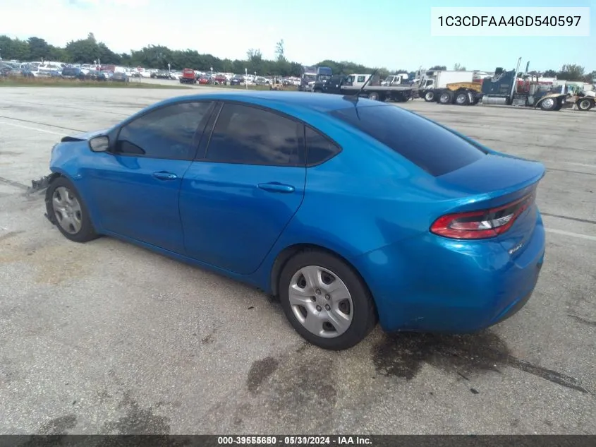 1C3CDFAA4GD540597 2016 Dodge Dart Se