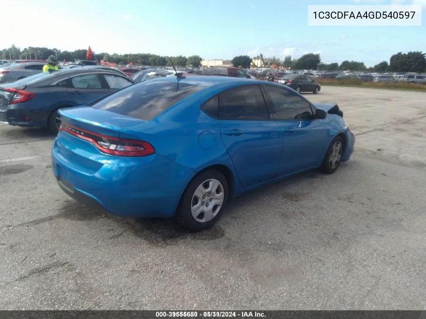 1C3CDFAA4GD540597 2016 Dodge Dart Se