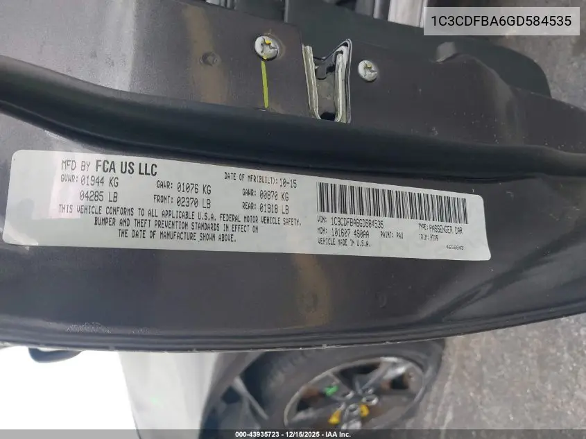 1C3CDFBA6GD584535 2016 Dodge Dart Sxt