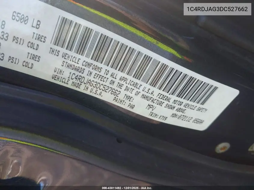 1C4RDJAG3DC527662 2013 Dodge Durango Sxt