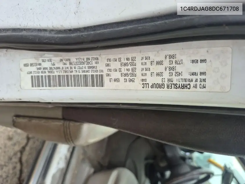 1C4RDJAG8DC671708 2013 Dodge Durango Sxt