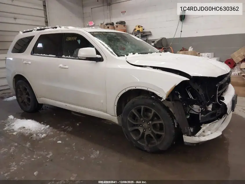1C4RDJDG0HC630362 2017 Dodge Durango Gt Awd