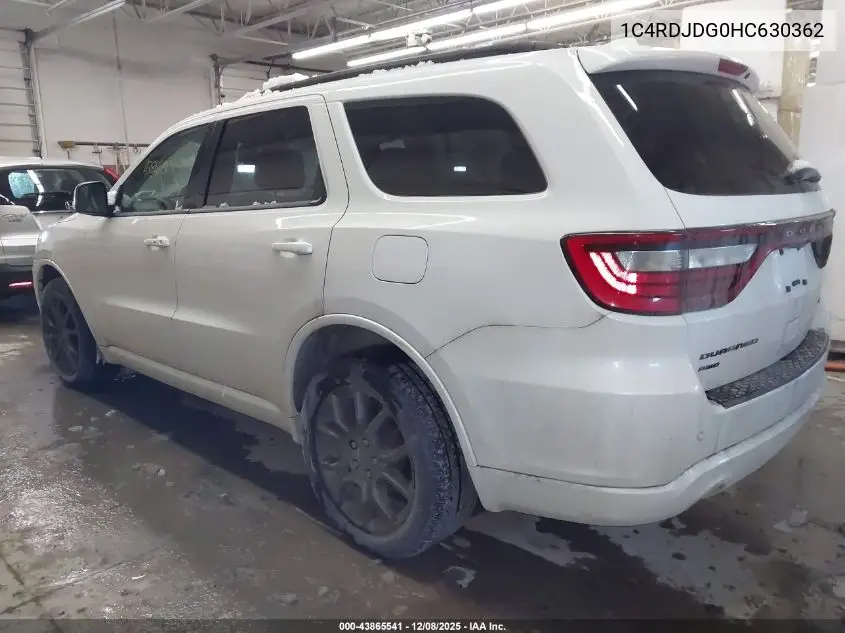 1C4RDJDG0HC630362 2017 Dodge Durango Gt Awd
