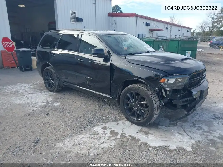 1C4RDJDG6JC302322 2018 Dodge Durango Gt Awd