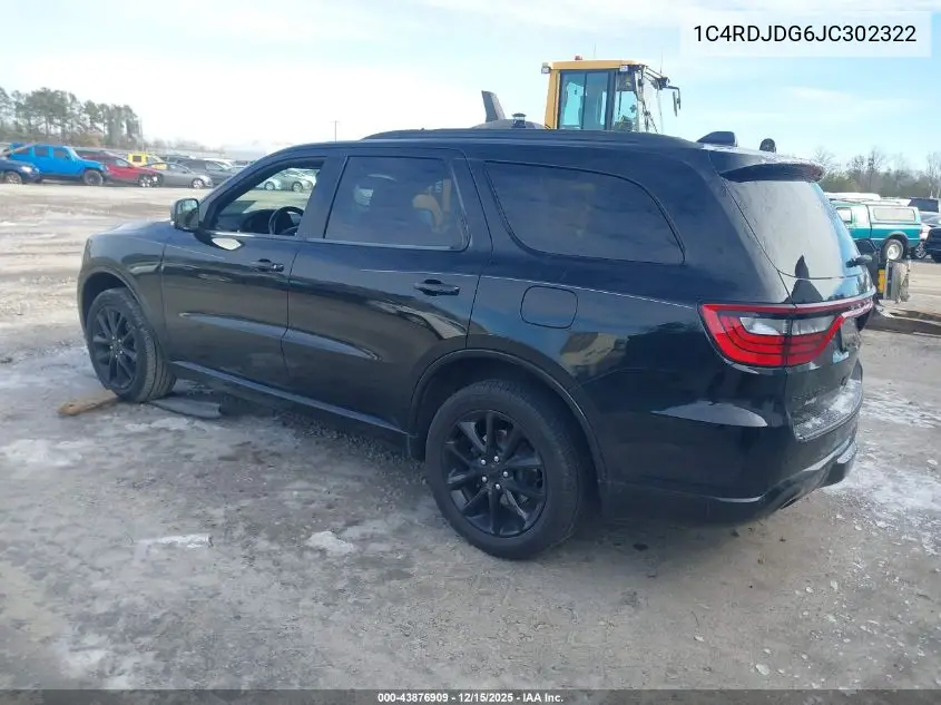1C4RDJDG6JC302322 2018 Dodge Durango Gt Awd