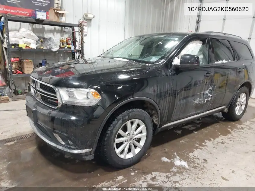 1C4RDJAG2KC560620 2019 Dodge Durango Sxt Awd