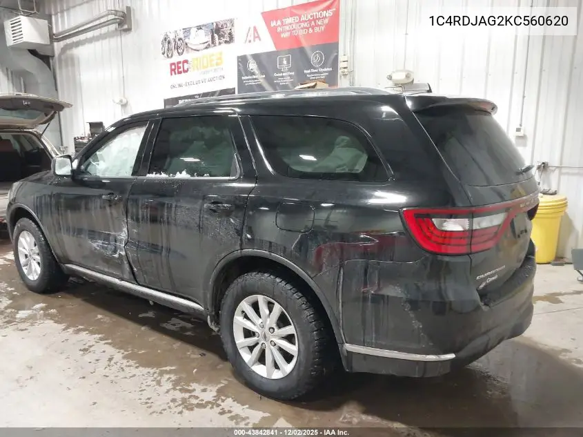 1C4RDJAG2KC560620 2019 Dodge Durango Sxt Awd
