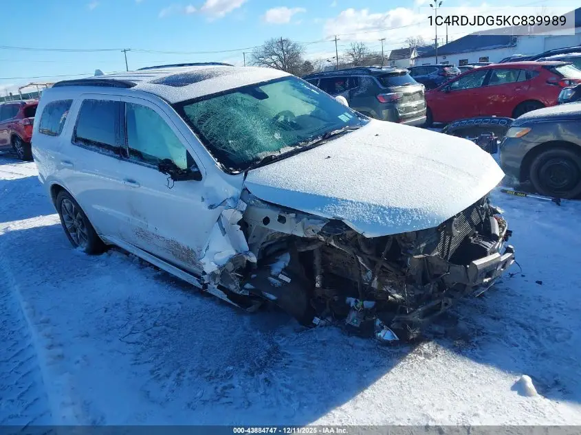 1C4RDJDG5KC839989 2019 Dodge Durango Gt Plus Awd