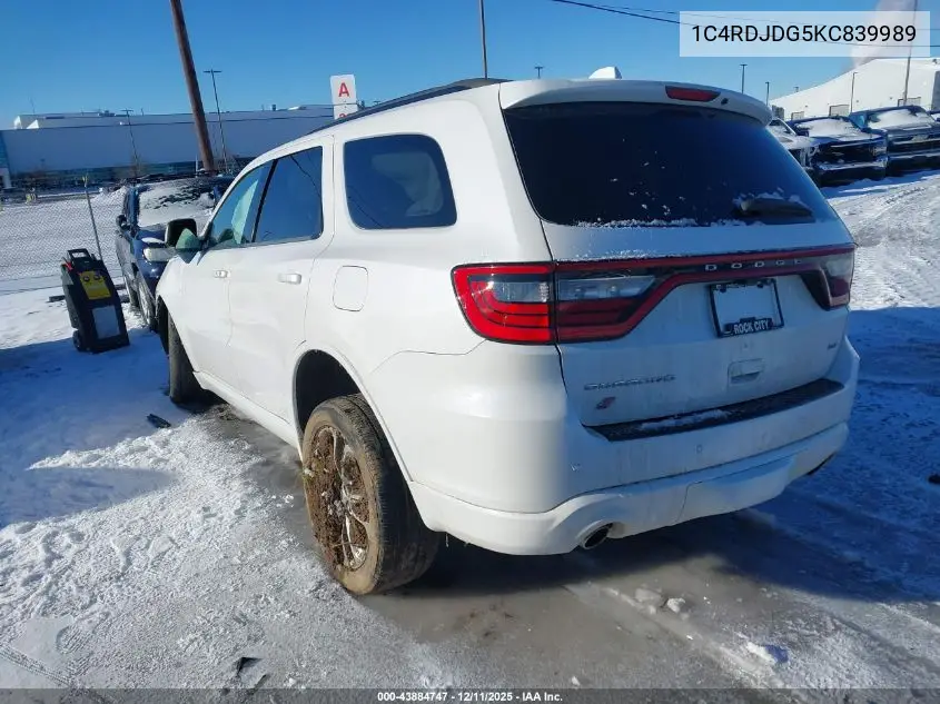 1C4RDJDG5KC839989 2019 Dodge Durango Gt Plus Awd