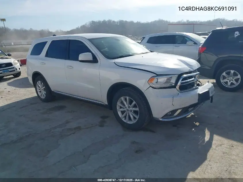 1C4RDHAG8KC691091 2019 Dodge Durango Sxt Rwd
