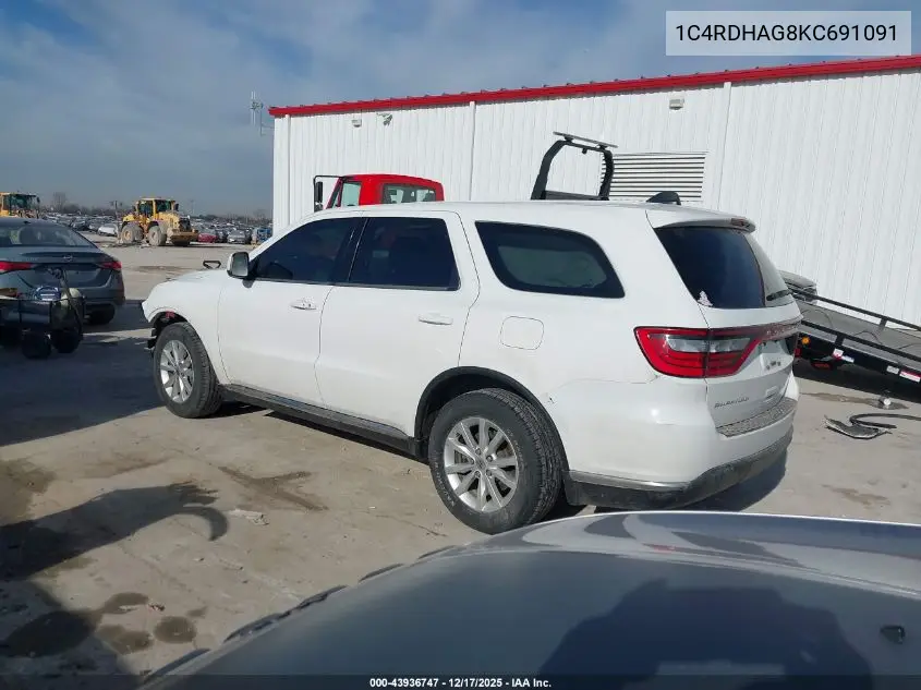 1C4RDHAG8KC691091 2019 Dodge Durango Sxt Rwd