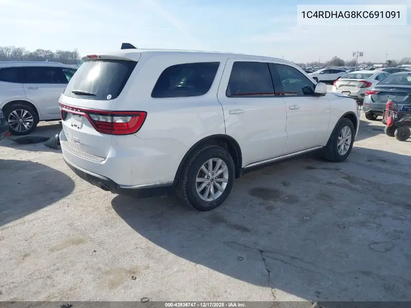 1C4RDHAG8KC691091 2019 Dodge Durango Sxt Rwd