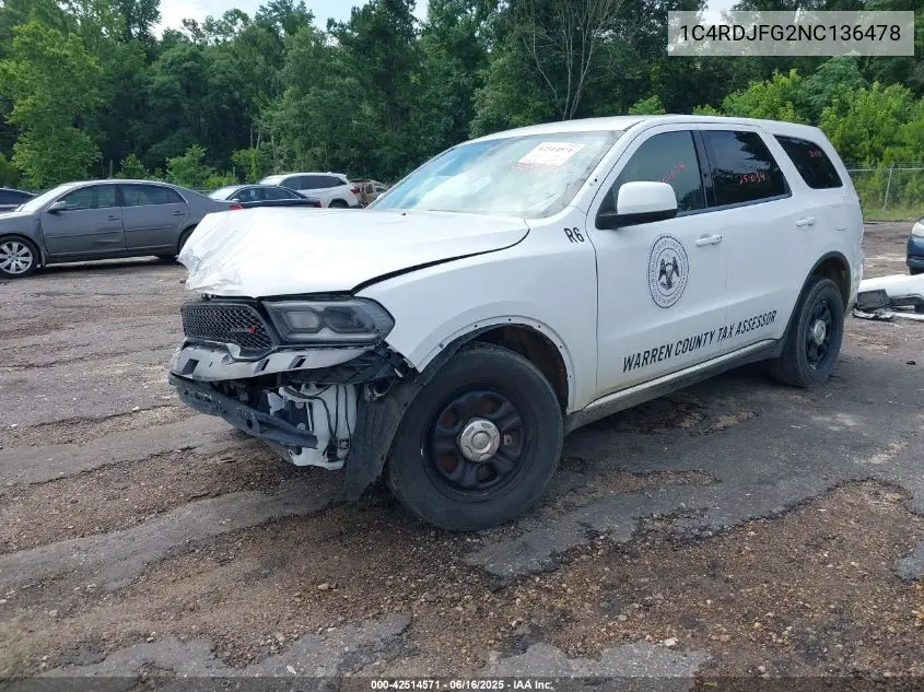 2022 Dodge Durango Pursuit Awd VIN: 1C4RDJFG2NC136478 Lot: 42514571
