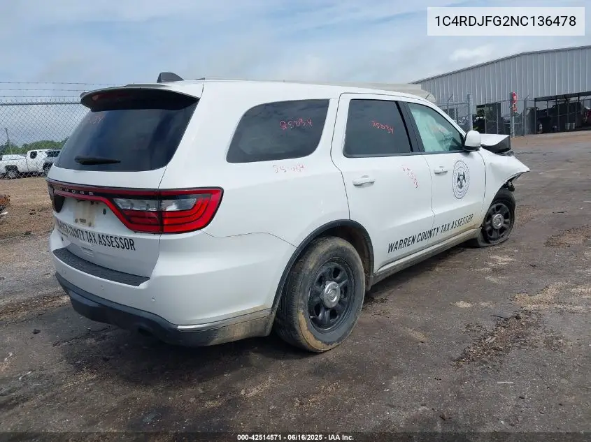 2022 Dodge Durango Pursuit Awd VIN: 1C4RDJFG2NC136478 Lot: 42514571