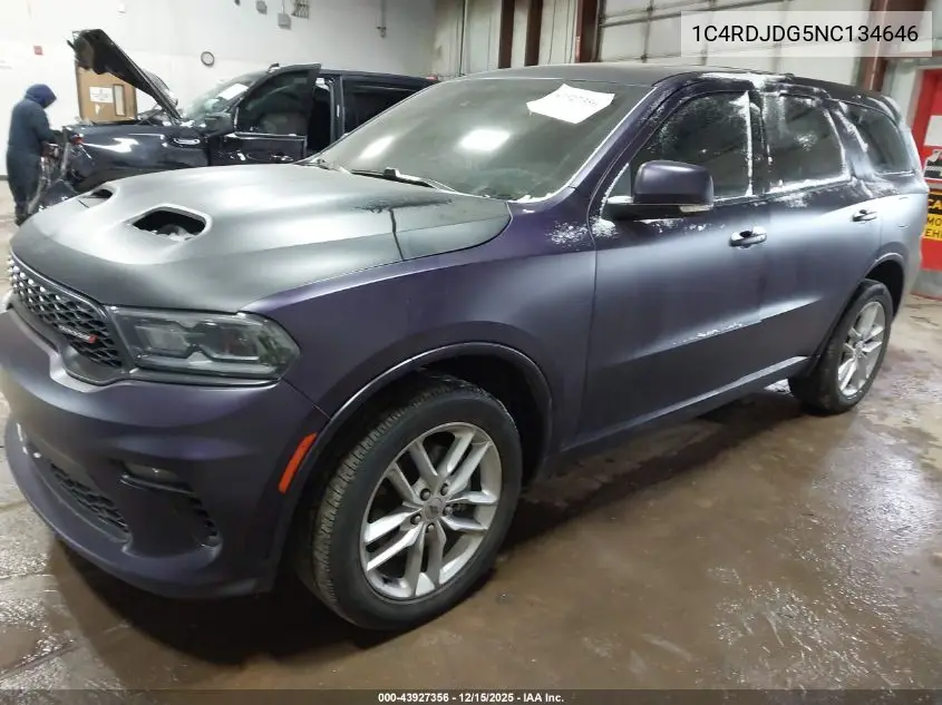 1C4RDJDG5NC134646 2022 Dodge Durango Gt Plus Awd