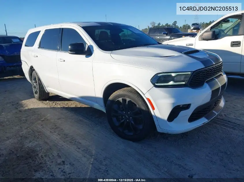 1C4RDJDG2NC205513 2022 Dodge Durango Gt Plus Awd