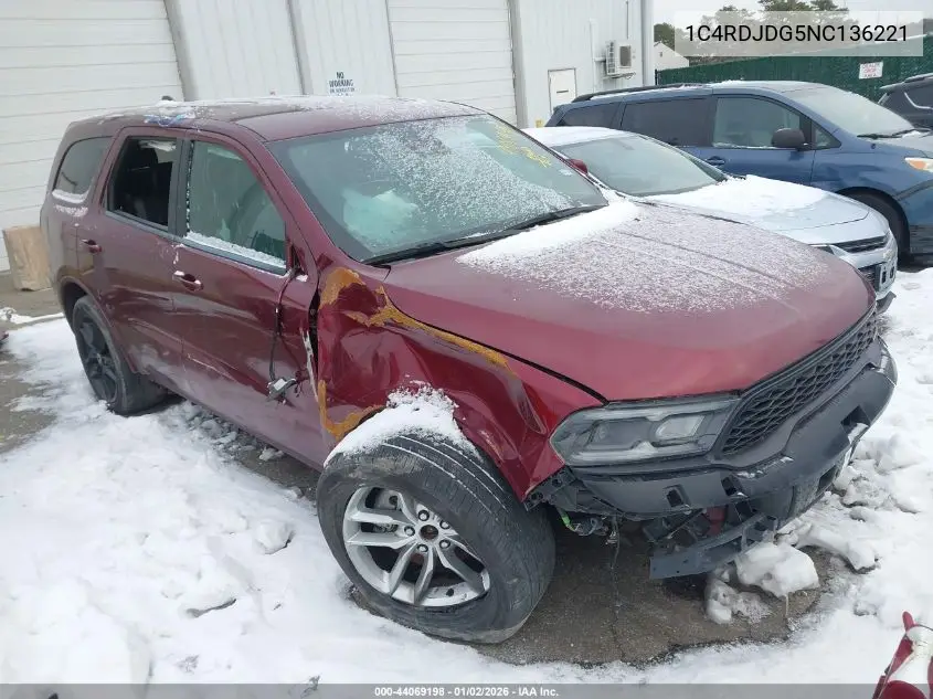 1C4RDJDG5NC136221 2022 Dodge Durango Gt Plus Awd