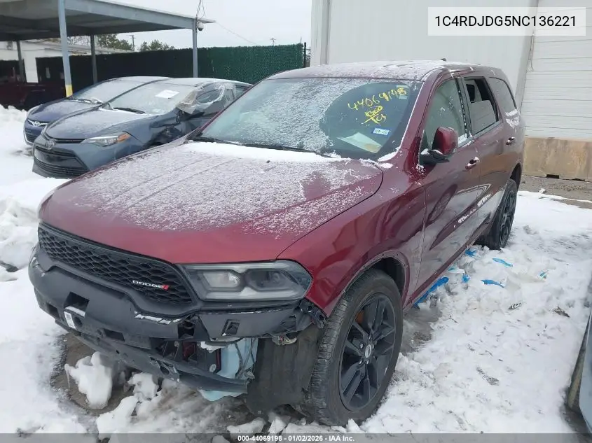 1C4RDJDG5NC136221 2022 Dodge Durango Gt Plus Awd