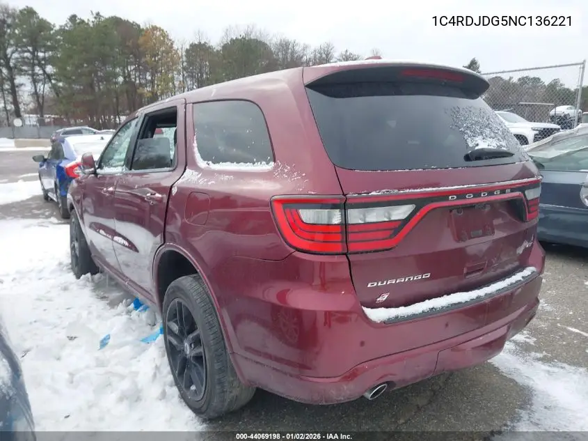 1C4RDJDG5NC136221 2022 Dodge Durango Gt Plus Awd