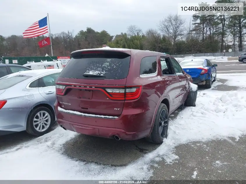 1C4RDJDG5NC136221 2022 Dodge Durango Gt Plus Awd