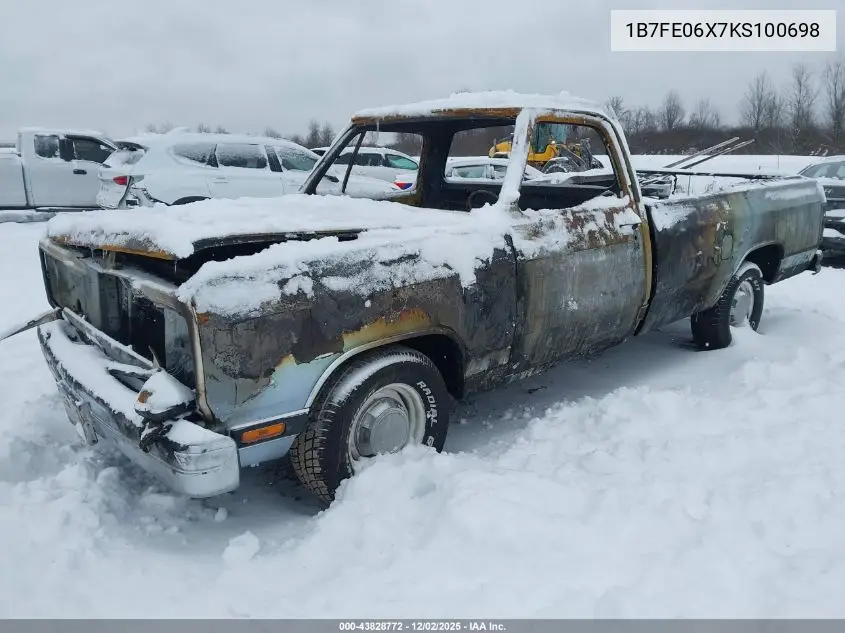 1B7FE06X7KS100698 1989 Dodge D-Series D100
